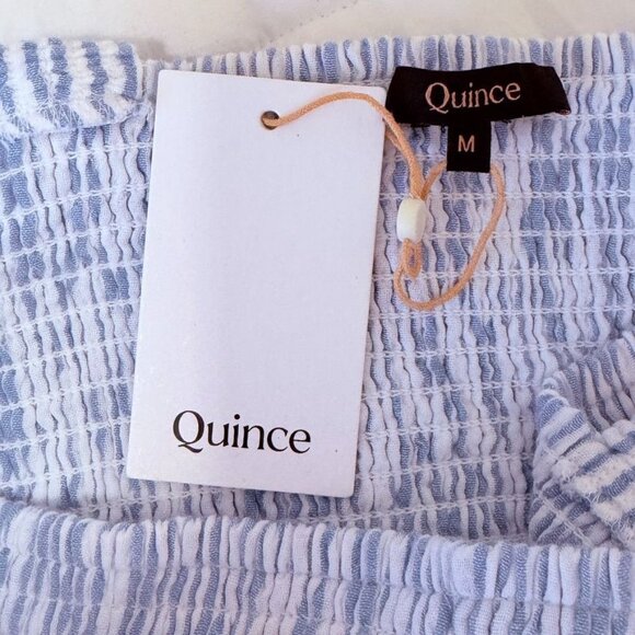 Quince Organic Cotton Gauze Smocked Sleeveless Maxi Dress Blue/White Stripes M - Picture 9 of 14